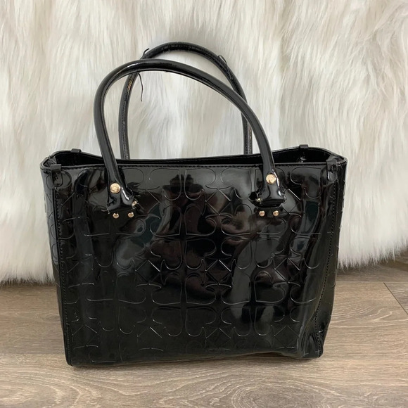 Kate Spade Quinn Embossed Ace Of Spades Tote Bag Black Patent Leather Satchel - Picture 8 of 11